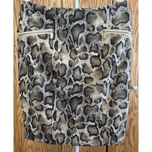 Michael Kors Snake Skin Print Pencil Skirt Size 12 Side Zip Kick Pleat Stretch